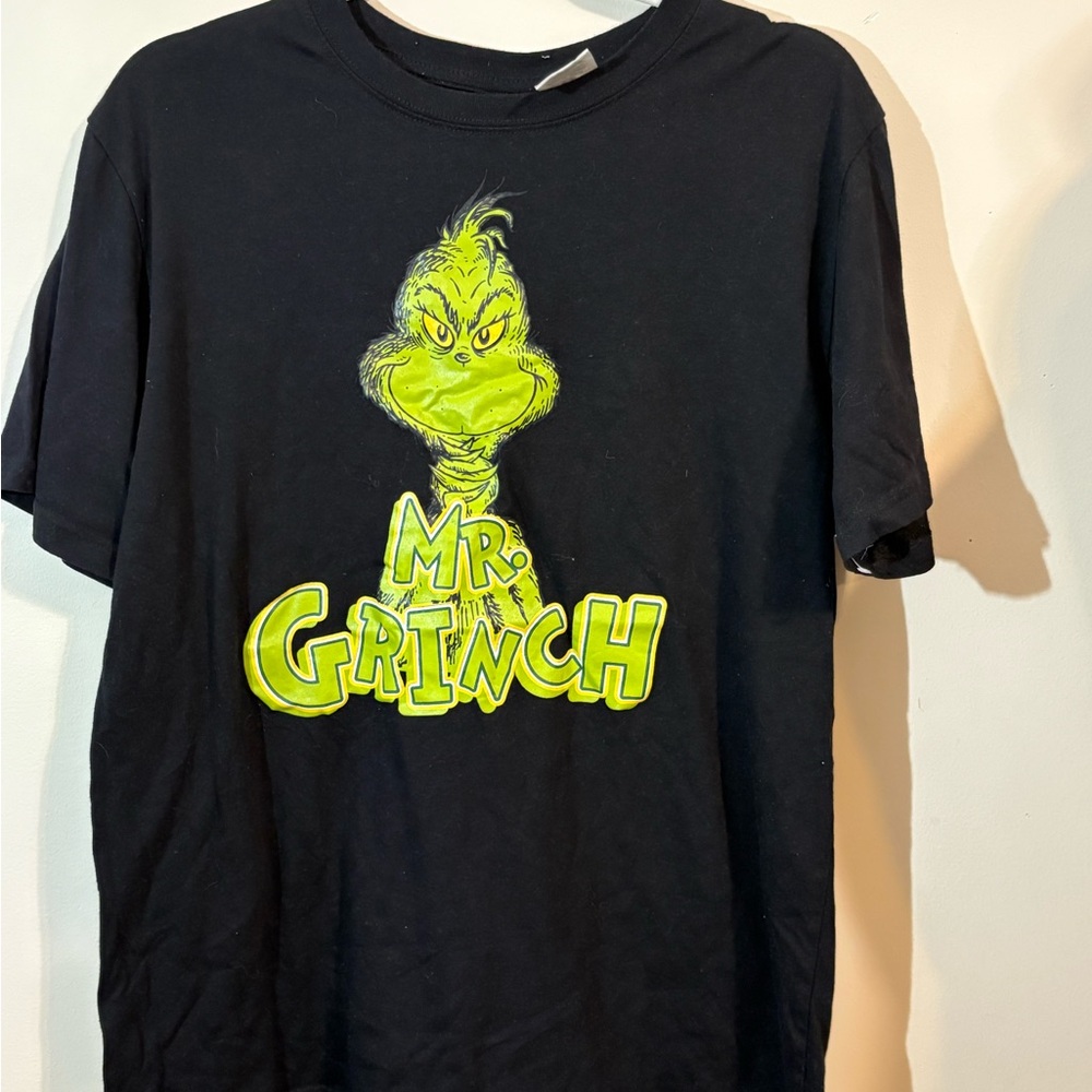 Mr Grinch T-Shirt Mens Size M Black Dr Seuss Neon Green cotton short sleeve